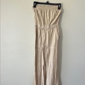 Abercrombie & Fitch Beige Striped Strapless Jumpsuit